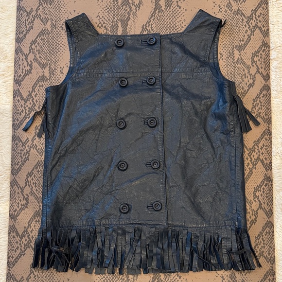 Vintage Dark Blue Leather Fringe Vest